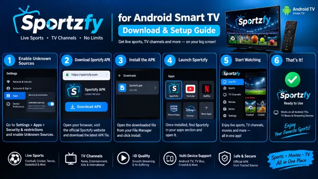 Features of Sportzfy on Android Smart TV